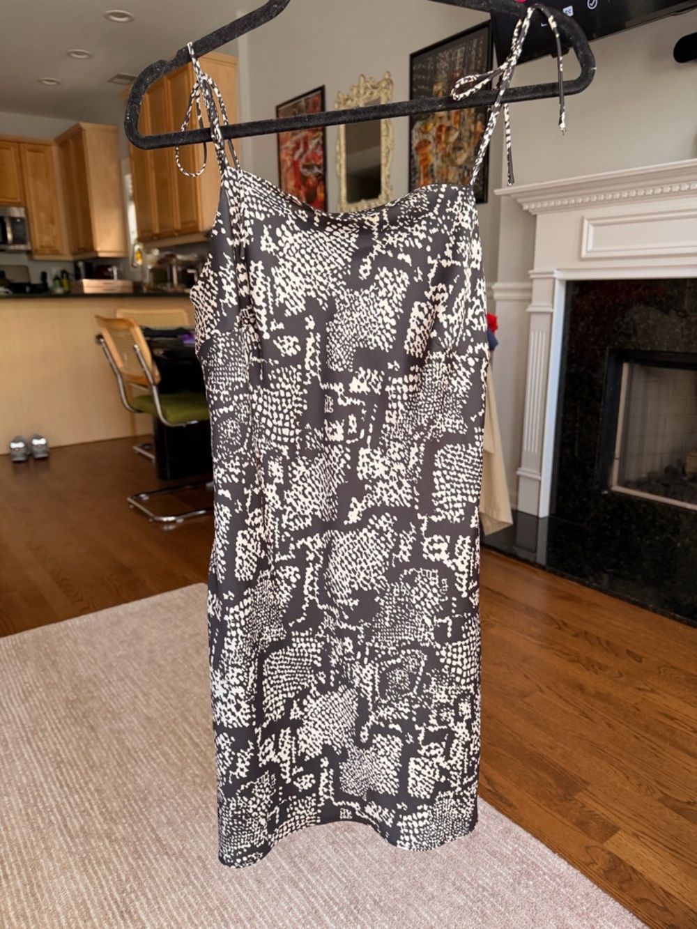 Zara Black and White Print Slip Silk Dress
